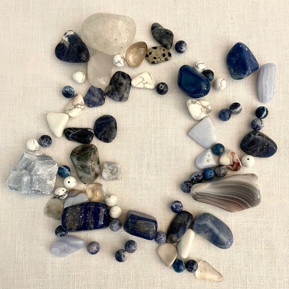 Mystical Blue Stone Collection in Glass Jar for Decor Energy Healing Meditation - Picture 3 of 11